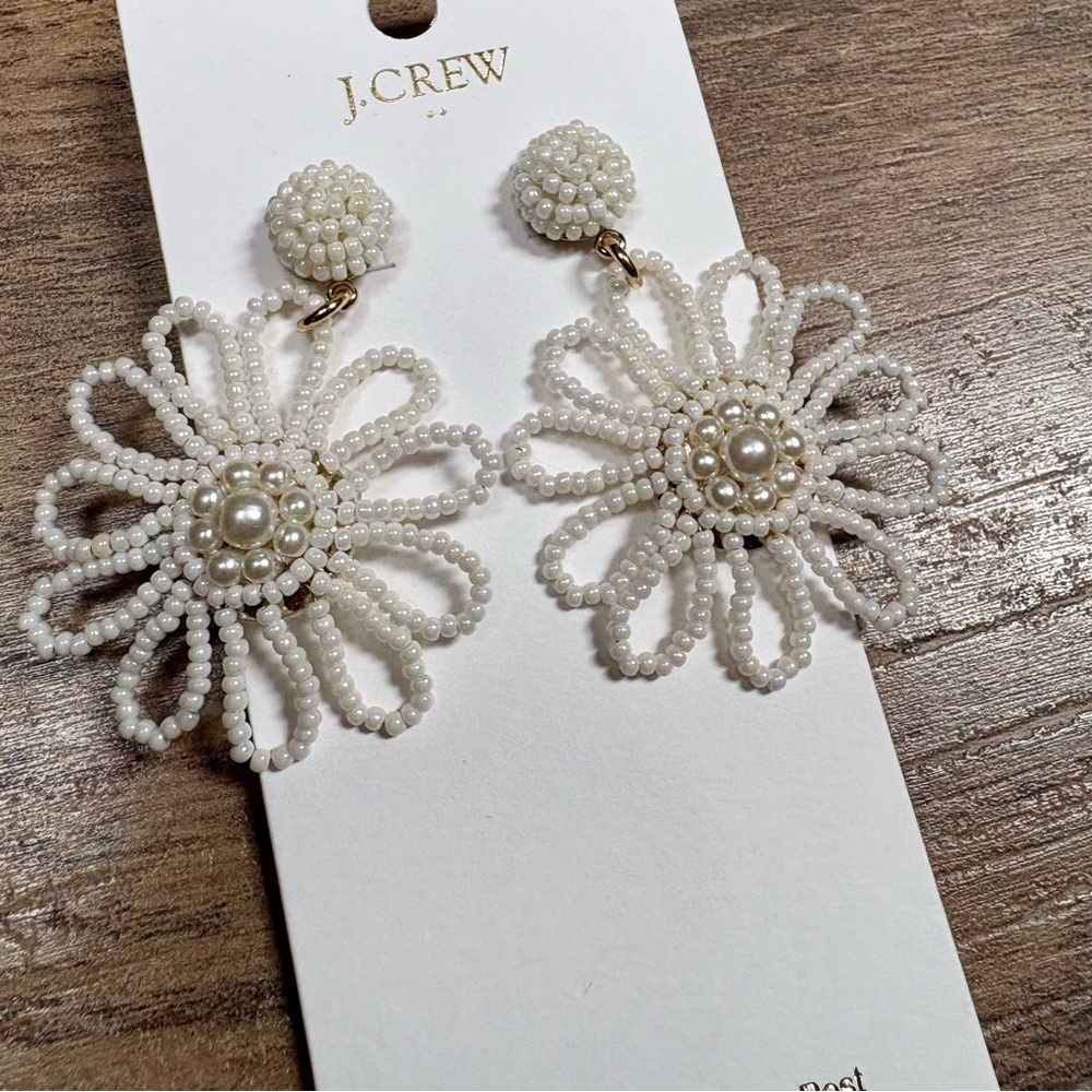 J. Crew | NWT White Floral Beaded Earrings